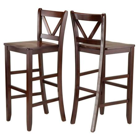 WINSOME Victor 29 In. V Back Bar Stools, Walnut, 2Pk 94259